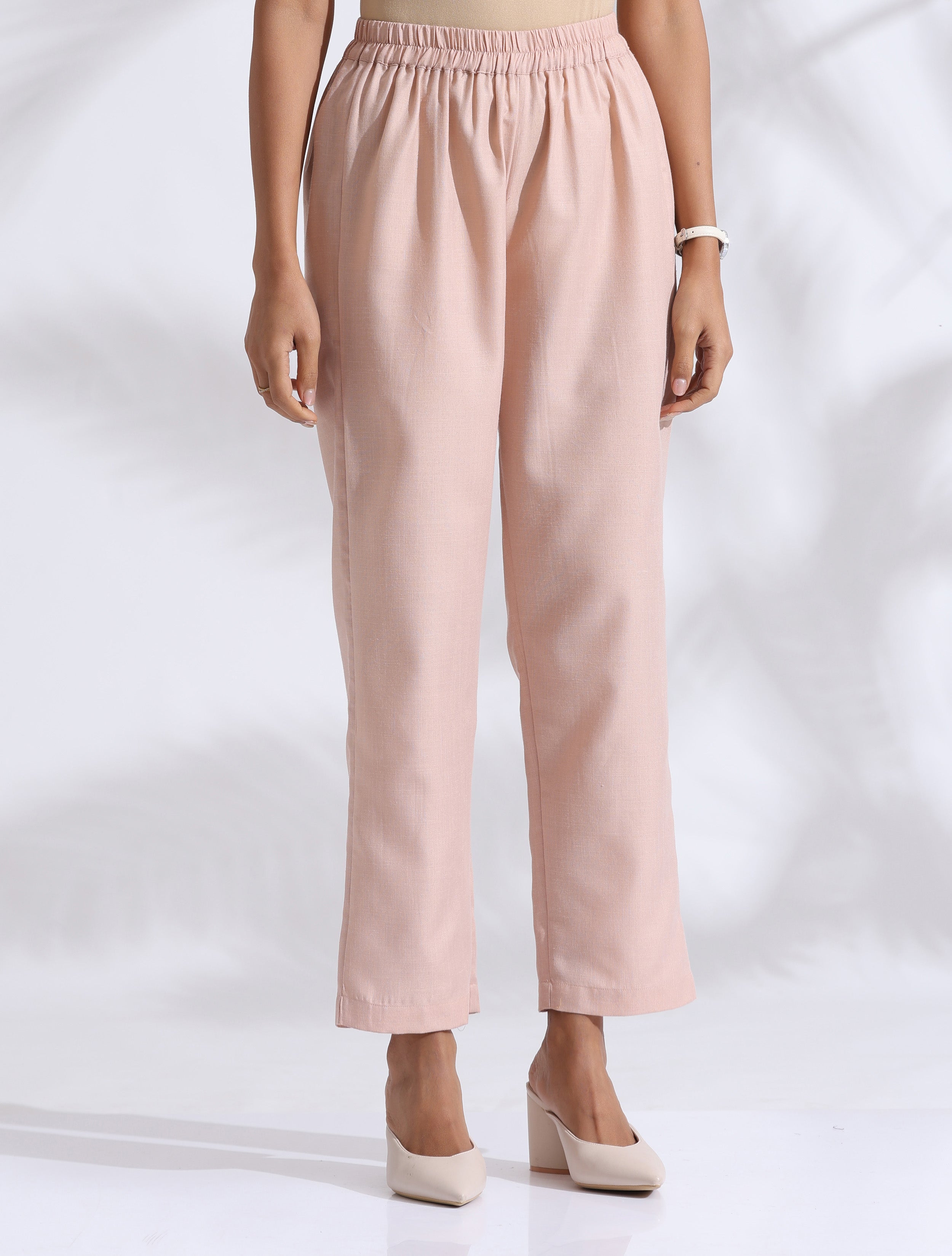trueBrowns Light Pink Slub Kurta Co-ord Set