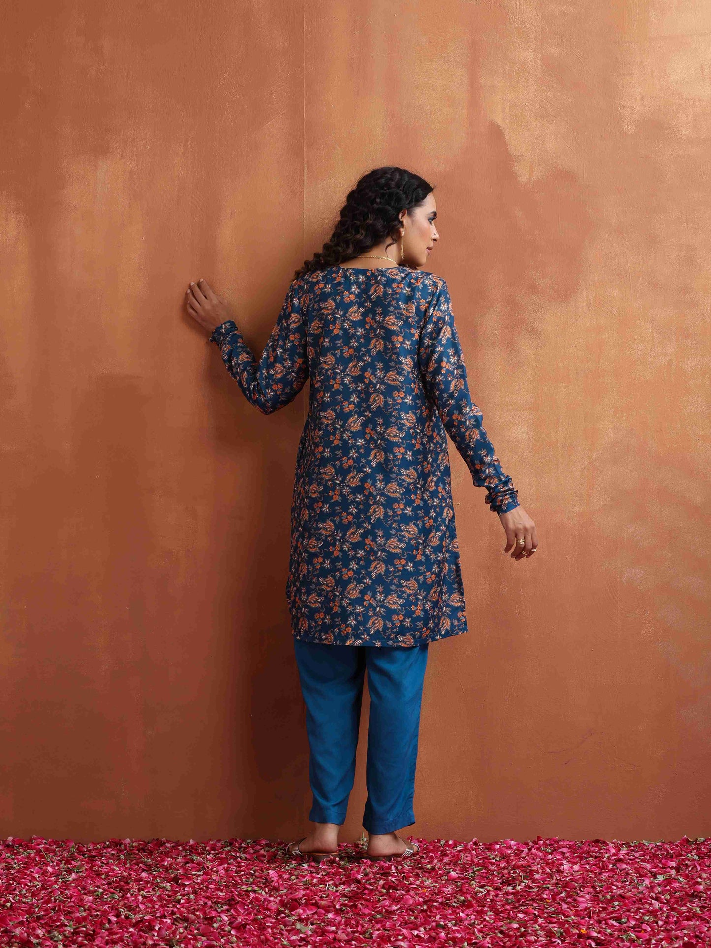 trueBrowns Blue Print Kurta Co-ord Set - Distacart