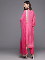 Thumbnail for Varanga Women Women Pink Bandhani Printed Straight Kurta Paired With Tonal Bottom And Dupatta - Distacart