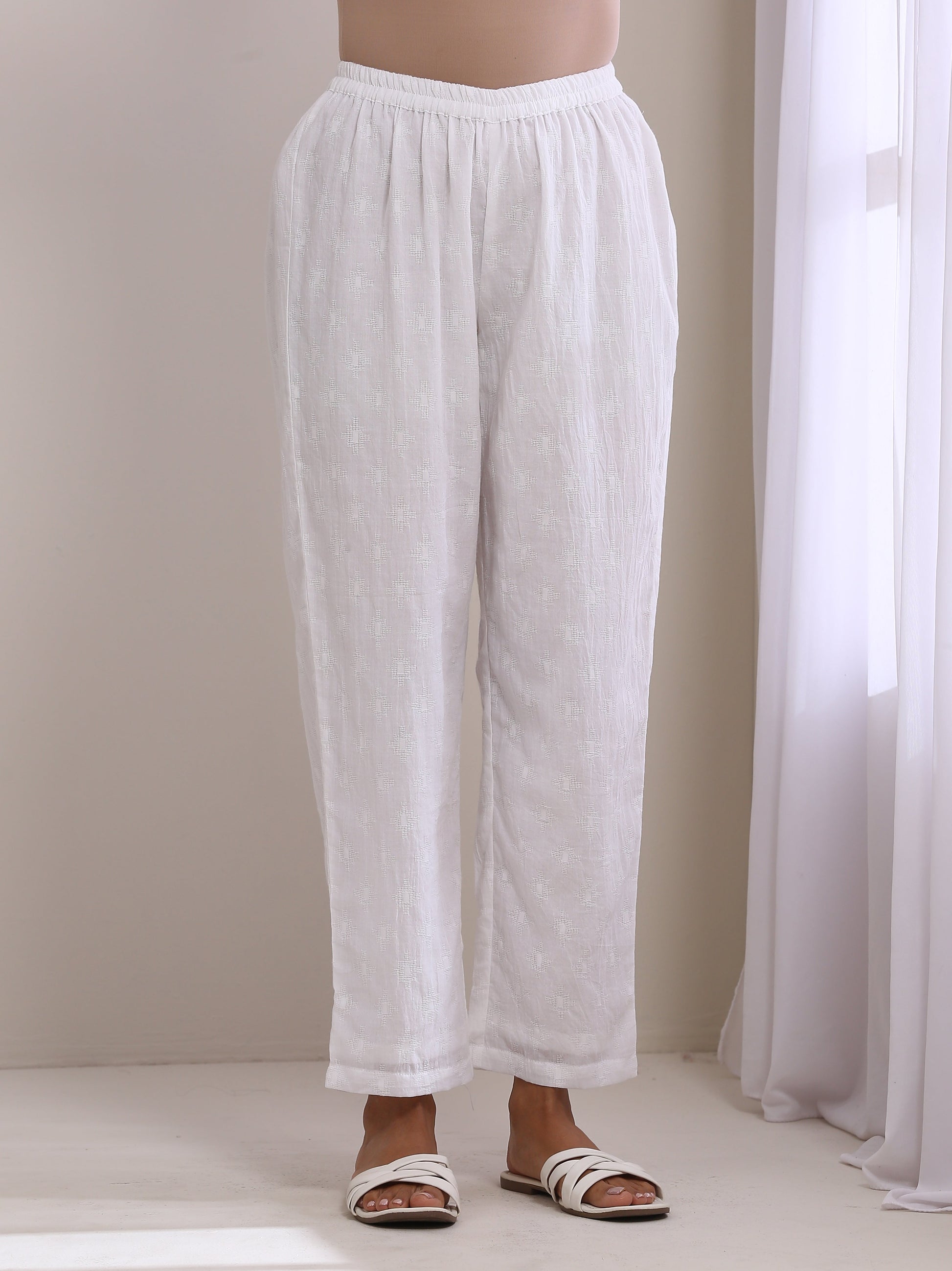 trueBrowns White Dobby Front Placket Co-Ord Set - Distacart