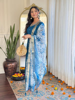Thumbnail for The52 Women's Beautiful Roman Silk Embroidered Straight Kurta with Pant And Dupatta Set