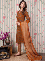 Thumbnail for Ode by House of Pataudi Ethnic Motifs Printed Pure Cotton Kurta with Trousers & Dupatta - Distacart
