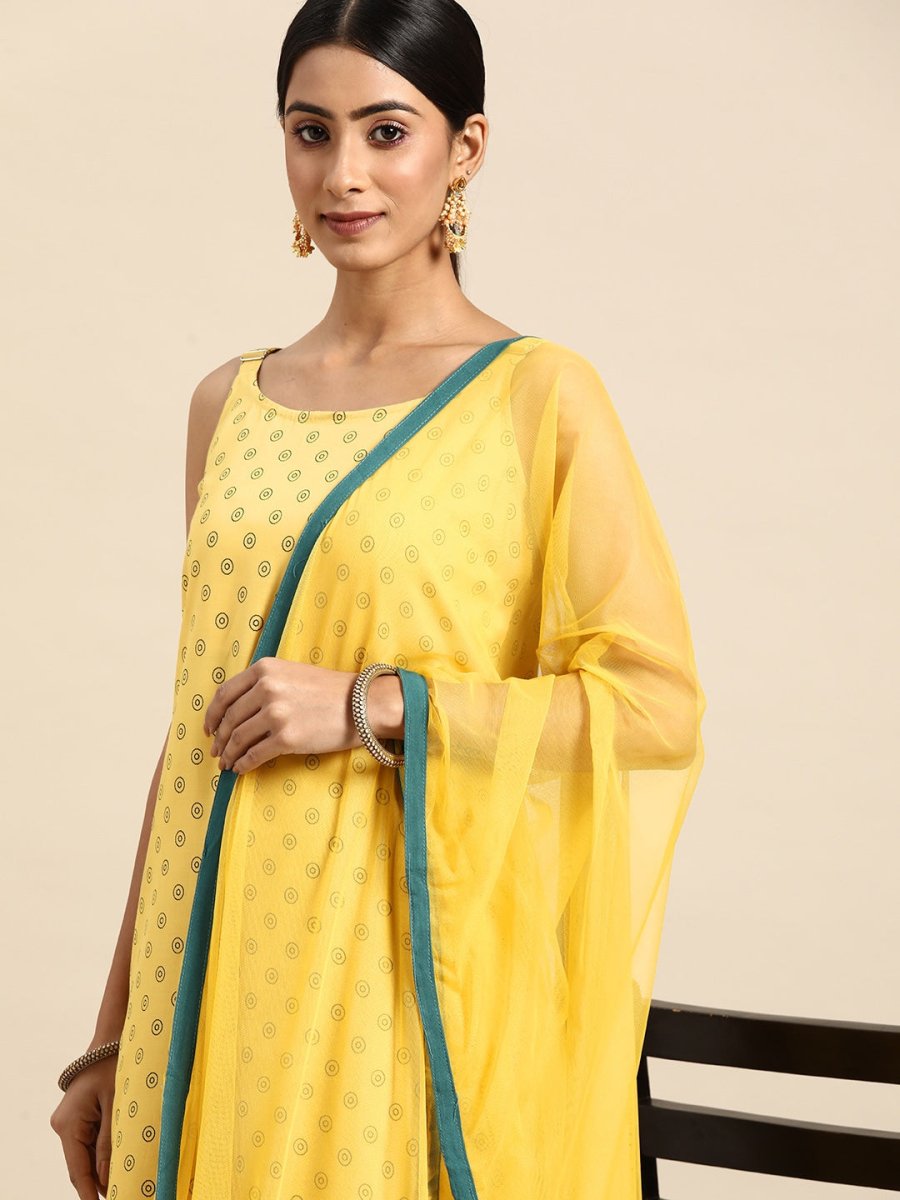 All About You Women Yellow Printed Kurta with Palazzos & Dupatta - Distacart