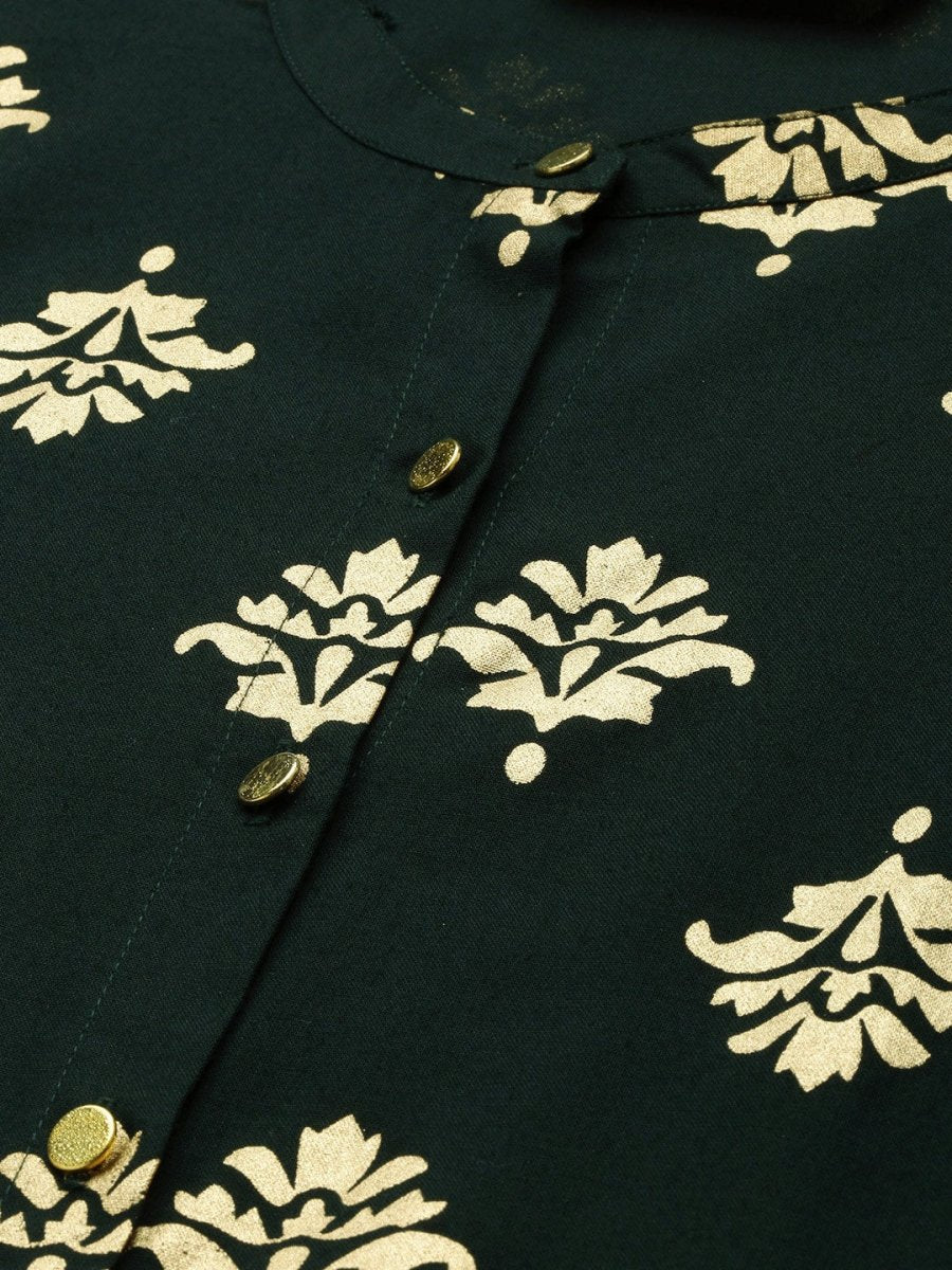 All About You Women Green & Gold-toned Ethnic Motifs Printed Kurta with Palazzos - Distacart