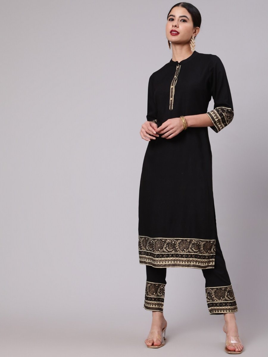 Aks Ethnic Motifs Printed Mandarin Collar Straight Kurta With Trousers - Distacart