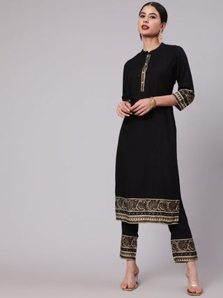 Aks Ethnic Motifs Printed Mandarin Collar Straight Kurta With Trousers - Distacart