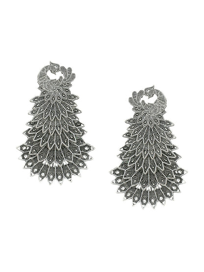 NVR Women Silver Toned Contemporary Drop Earrings - Distacart