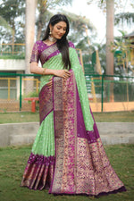 Thumbnail for Anaita Light Green Woven Design Pure Bandhej Kanjivaram Soft Silk Saree - Distacart