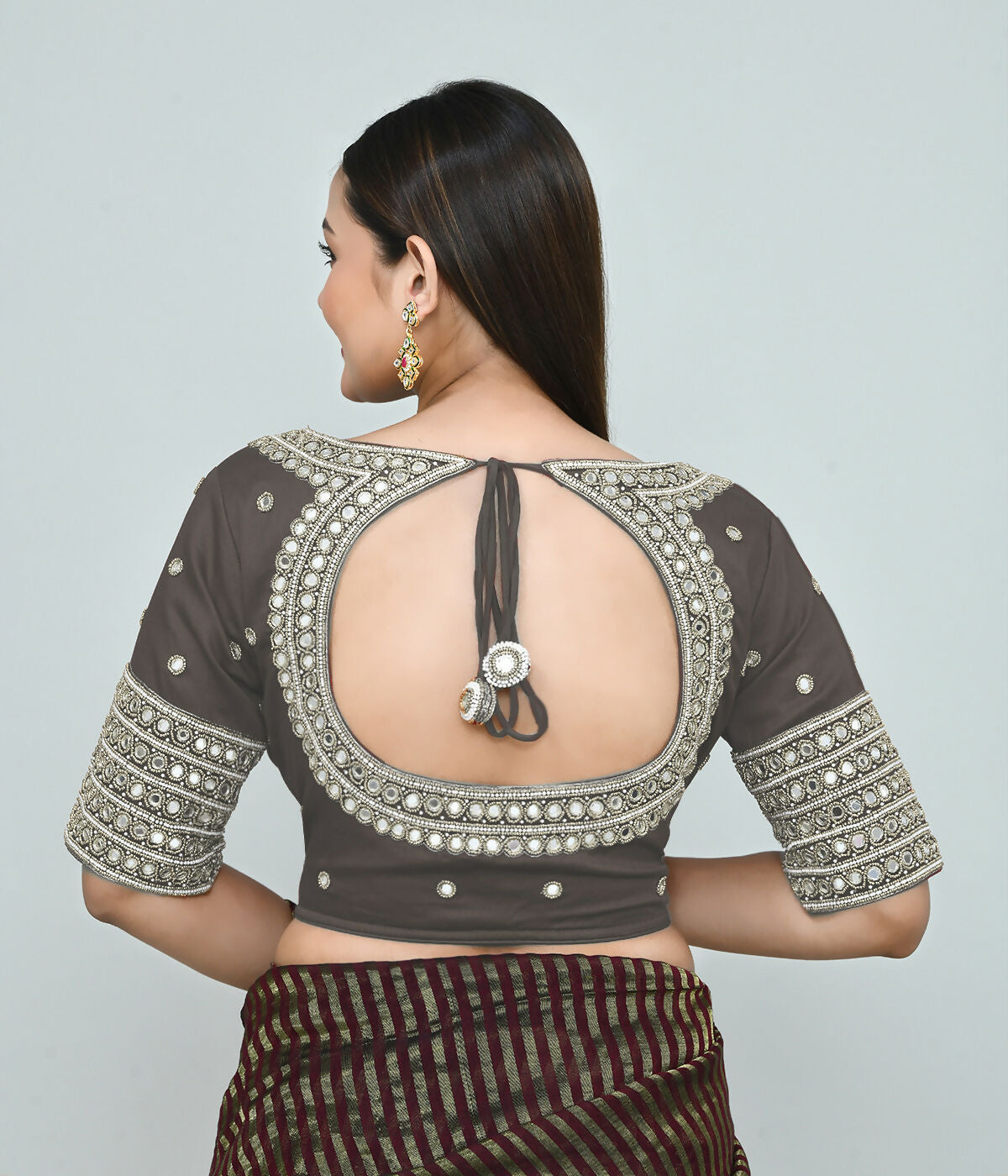 Joban Fashion Women's Grey Embroidered Stitched Blouse