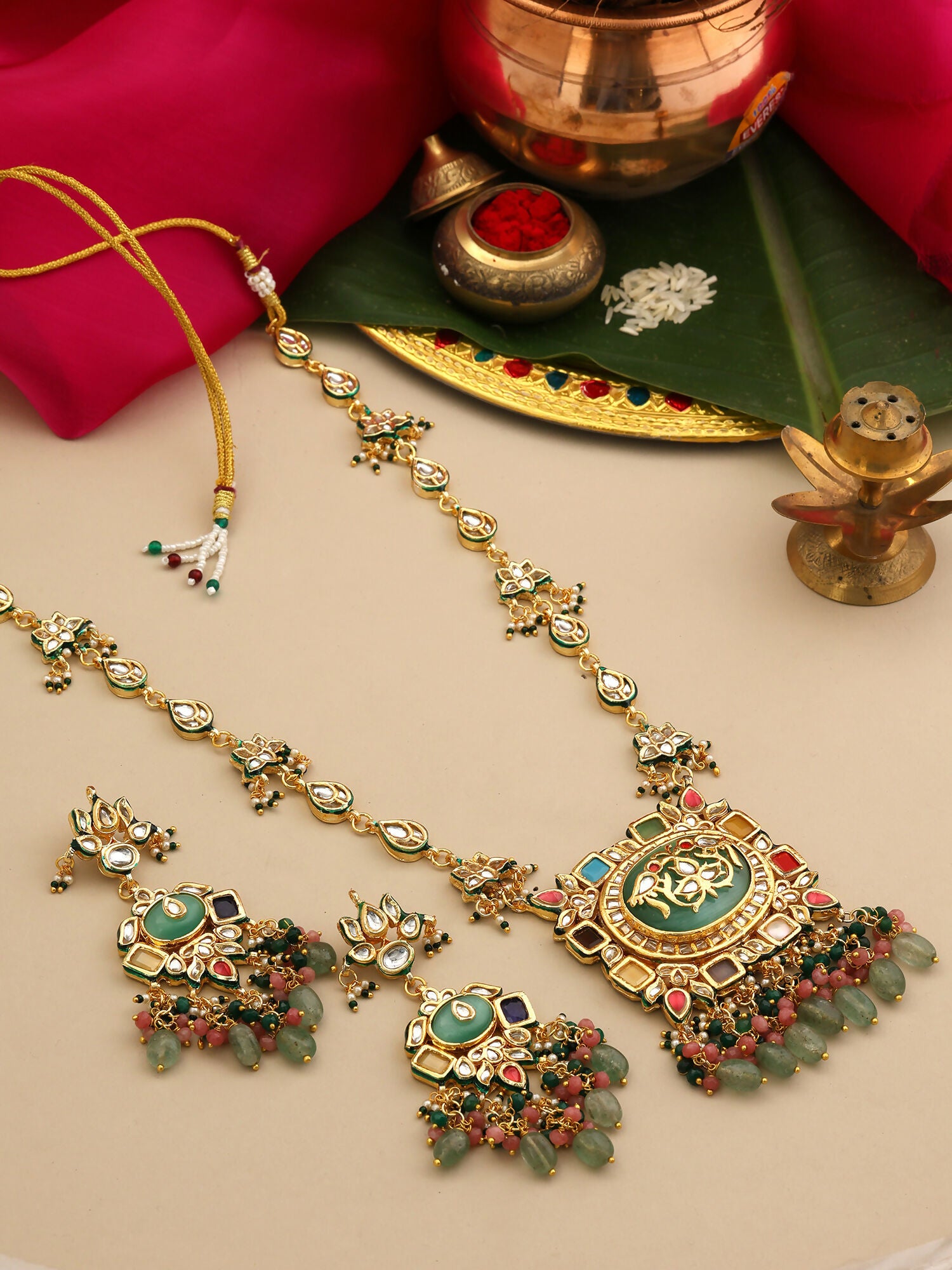 Ruby Raang Kundan Haar With Matching Earrings - Distacart