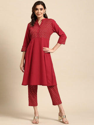 All About You Women Motifs Yoke Design A-Line Kurta with Trousers - Distacart