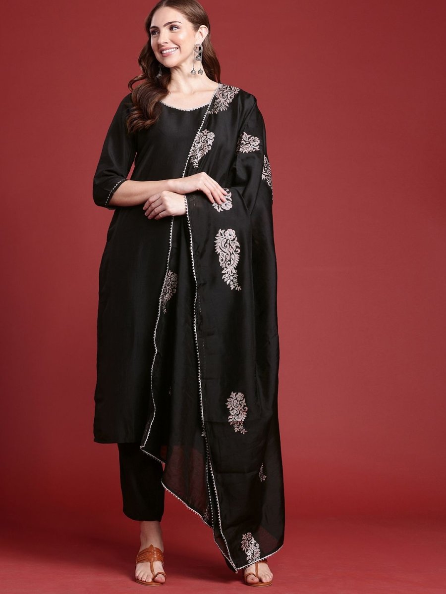 Anouk Regular Solid Kurta With Trousers & With Printed Dupatta - Distacart
