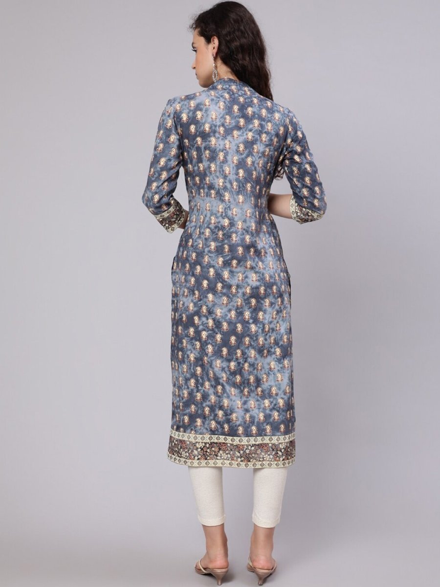 Aks Ethnic Motifs Printed Keyhole Neck Straight Kurta - Distacart