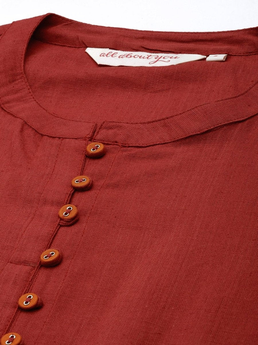 All About You Women Red & Orange Pure Cotton Kurta with Trousers - Distacart