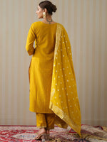 Thumbnail for Ode by House of Pataudi Yellow Ethnic Motifs Straight Kurta & Trousers With Dupatta