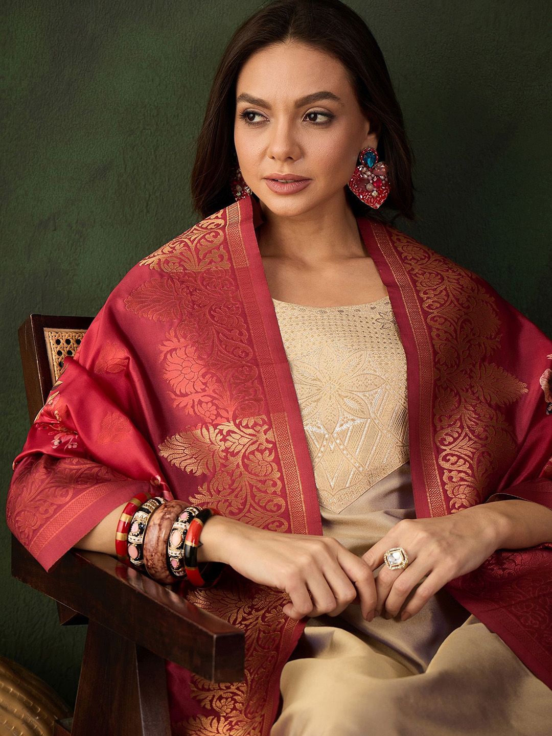 Sangria Woven Design Kurta & Trouser With Dupatta - Distacart