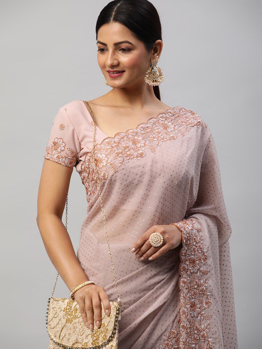 kasee Mauve Polka Dots Embroidered Saree - Distacart