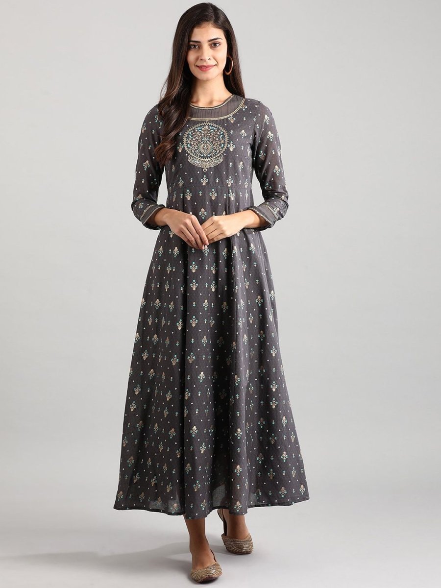 AURELIA Women Grey Printed Maxi Dress - Distacart