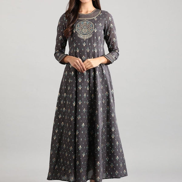 AURELIA Women Grey Printed Maxi Dress - Distacart