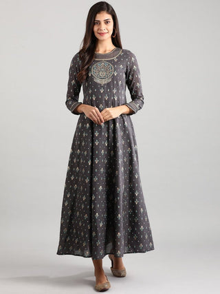 AURELIA Women Grey Printed Maxi Dress - Distacart