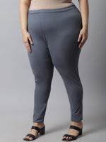 Thumbnail for TAG 7 Women Plus size Grey Solid Cotton Ankle-Length Leggings - Distacart