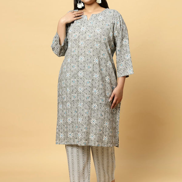 Sztori Plus Size Ethnic Motifs Printed Pure Cotton Kurta & Trouser - Distacart