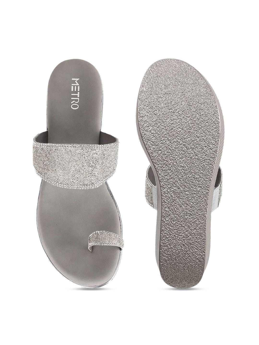 Metro Silver-Toned Wedge Sandals Heels