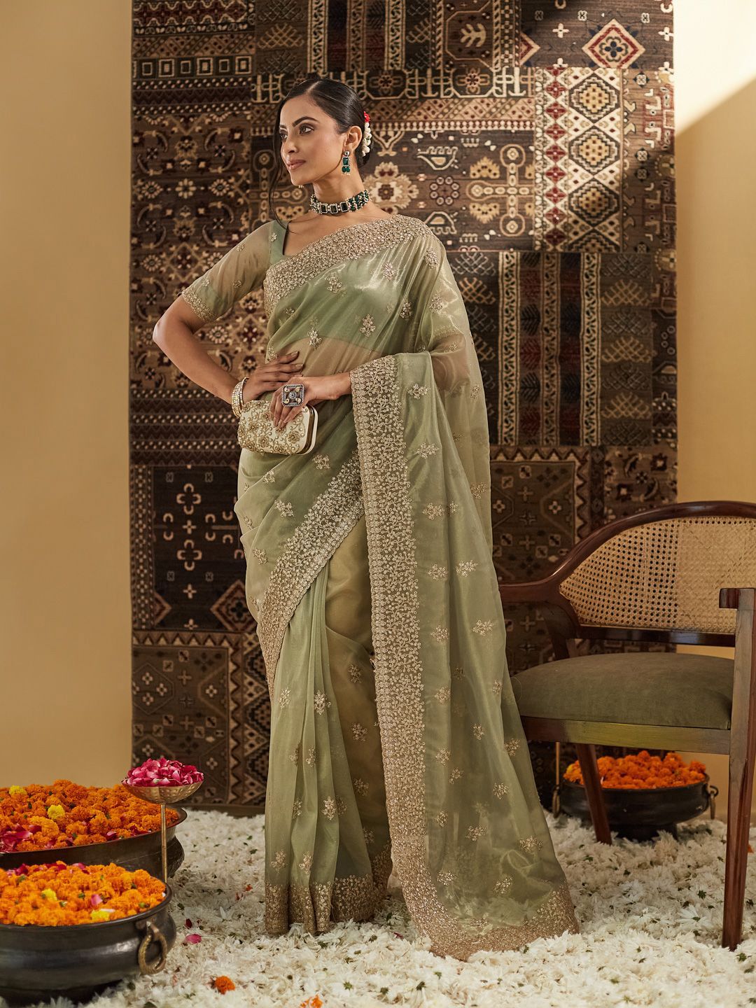 kasee Floral Zardozi Supernet Designer Saree - Distacart