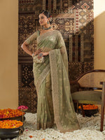 Thumbnail for kasee Floral Zardozi Supernet Designer Saree - Distacart