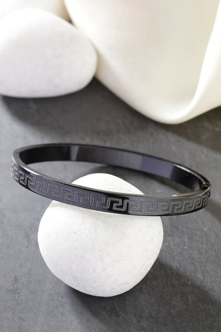 NVR Men's Black Rhodium-Plated Stainless Steel Kada Bracelet - Distacart