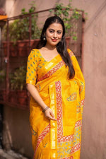Thumbnail for Mustard Silk Blend Geometric Saree with Unstitched Blouse - Hiral Fashion - Distacart