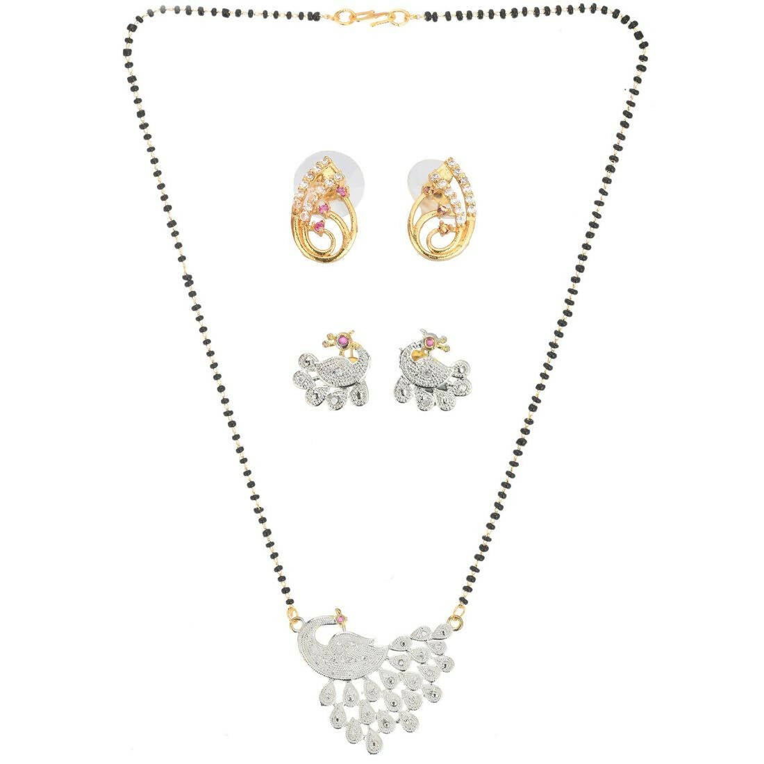 AanyaCentric Gold Plated Mangalsutra with Pendant, 2 Pair Earrings - Distacart