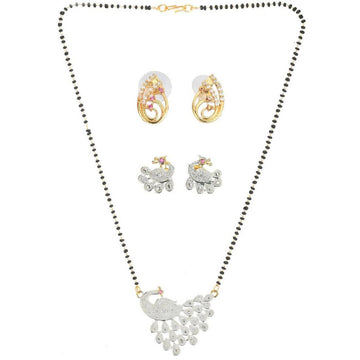 AanyaCentric Gold Plated Mangalsutra with Pendant, 2 Pair Earrings - Distacart