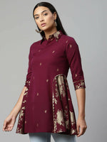 Thumbnail for Ahalyaa Women Wine Crepe Printed Tunic - Distacart