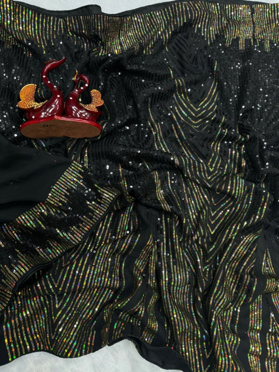 Arfa Fashion House Black Georgette Sequince Saree - Distacart