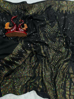 Thumbnail for Arfa Fashion House Black Georgette Sequince Saree - Distacart
