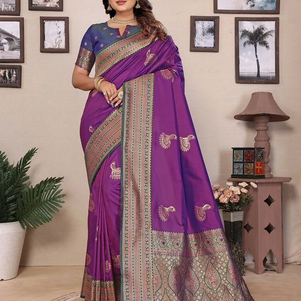 Joban Fashion Banarasi Magenta Small Butti Soft Silk Saree - Distacart