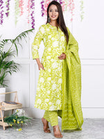 Thumbnail for Swasti Floral Printed Sequinned Pure Cotton Straight Kurta With Trousers & Dupatta - Distacart