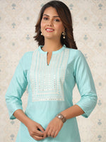 Thumbnail for Ode by House of Pataudi Ethnic Motifs Yoke Design Mirror Work Straight Kurta - Distacart