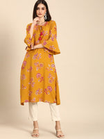 Thumbnail for All About You Women Mustard Yellow Ethnic Motifs Printed Flared Sleeves Kurta - Distacart