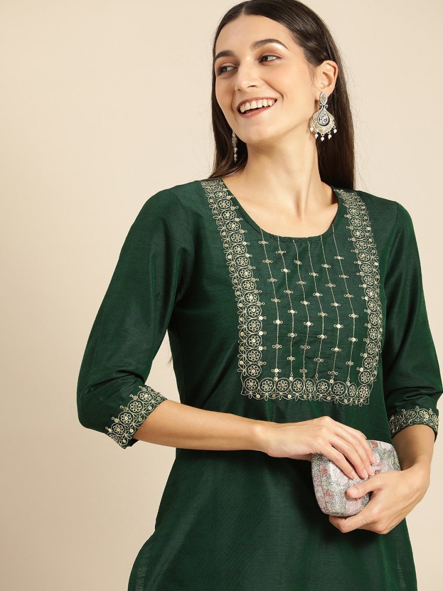 All About You Women Green Kurta with Trousers - Distacart