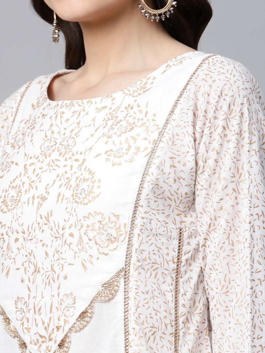 Ahalyaa Women Off White Colour Pure Cotton Printed Kurta Pant Set - Distacart