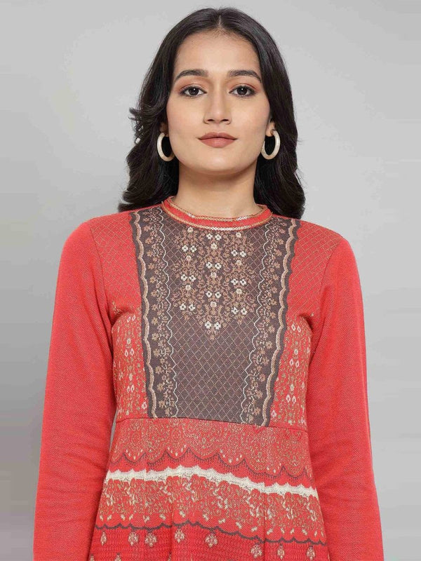 AURELIA Women Red & White Ethnic Motifs Midi Dress