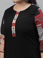 Thumbnail for Sztori Plus Size Printed Neck Round Neck Straight Kurta - Distacart