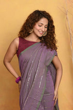 Thumbnail for Very Much Indian Designer Mul Cotton Handloom Saree with Sequins - Dual Tone Lavender - Distacart