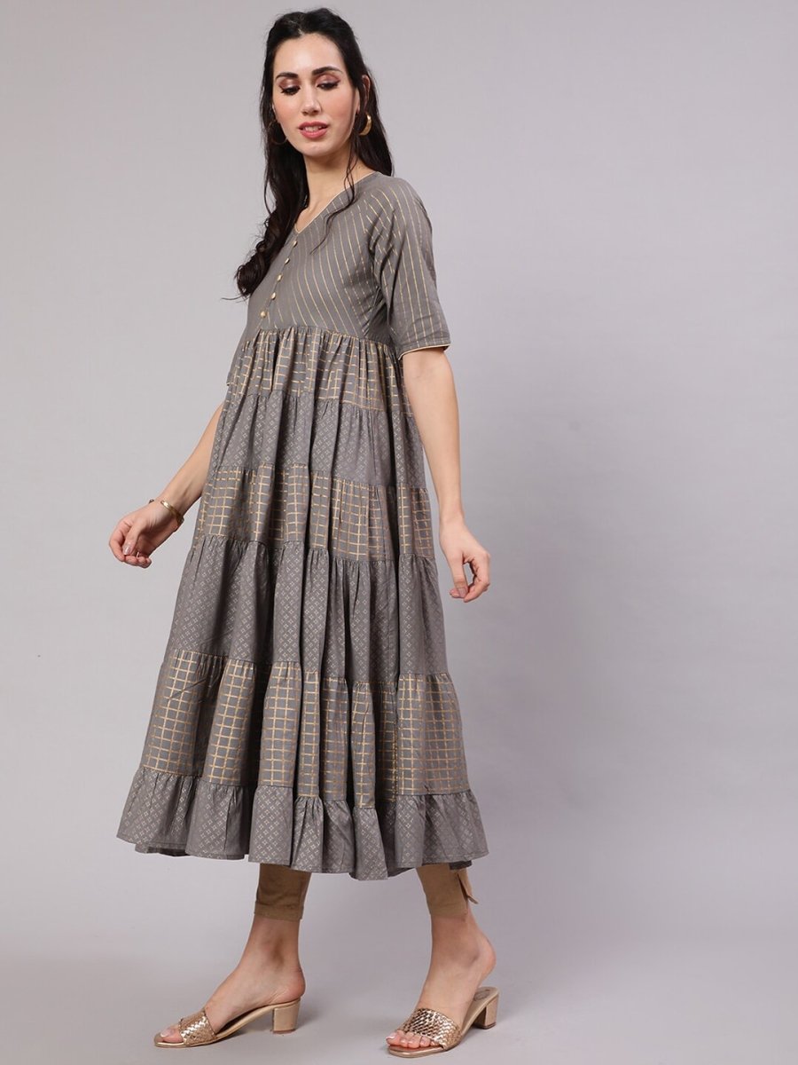 Aks Ethnic Motifs Printed Tiered Anarkali Kurta - Distacart