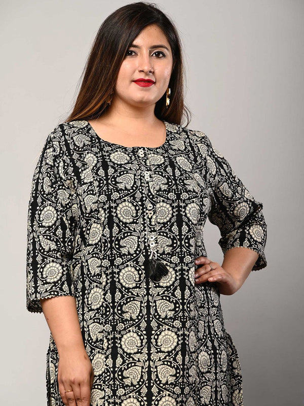 Swasti Women Black Ethnic Motifs Printed Flared Sleeves Floral Kurta