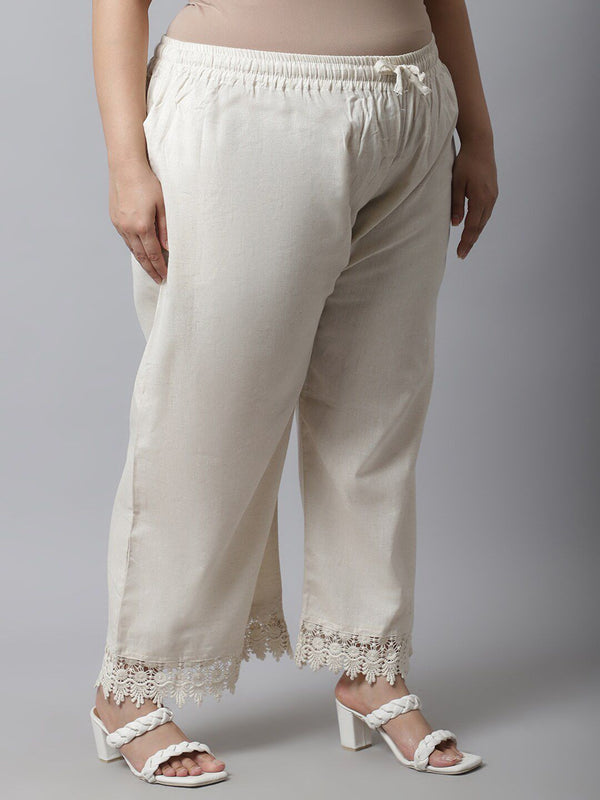 TAG 7 Women Plus Size Cream-Coloured Linen Ethnic Palazzos - Distacart