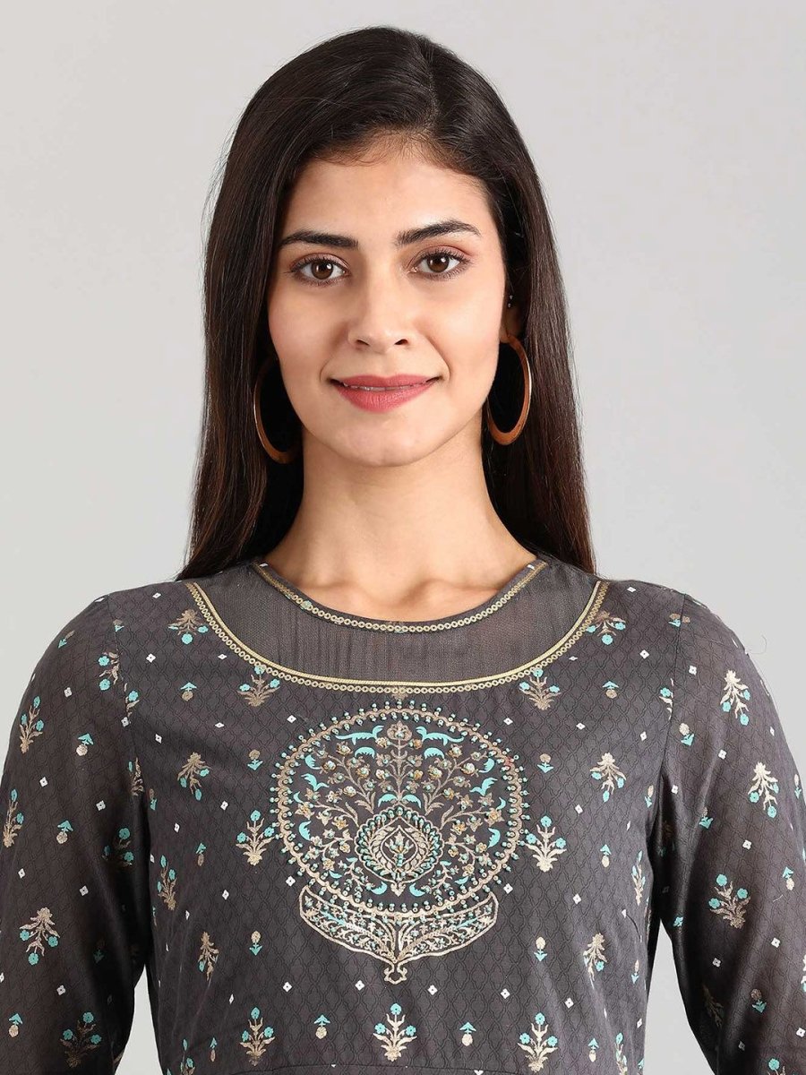 AURELIA Women Grey Printed Maxi Dress - Distacart