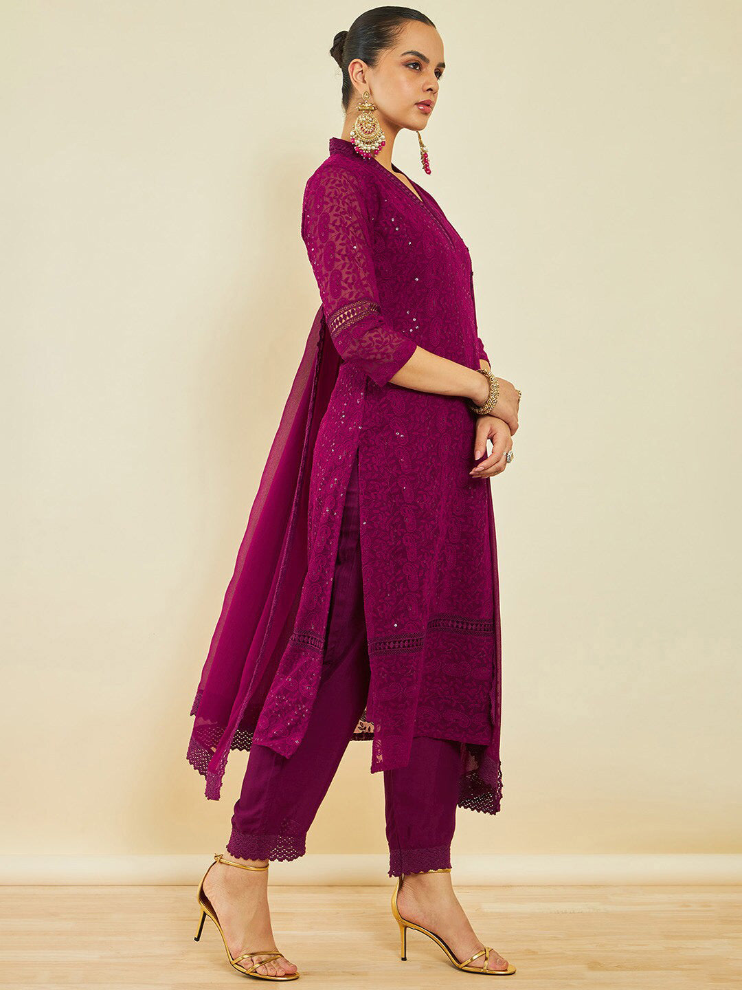 Soch Paisley Embroidered Sequinned Kurta With Trousers & Dupatta - Distacart